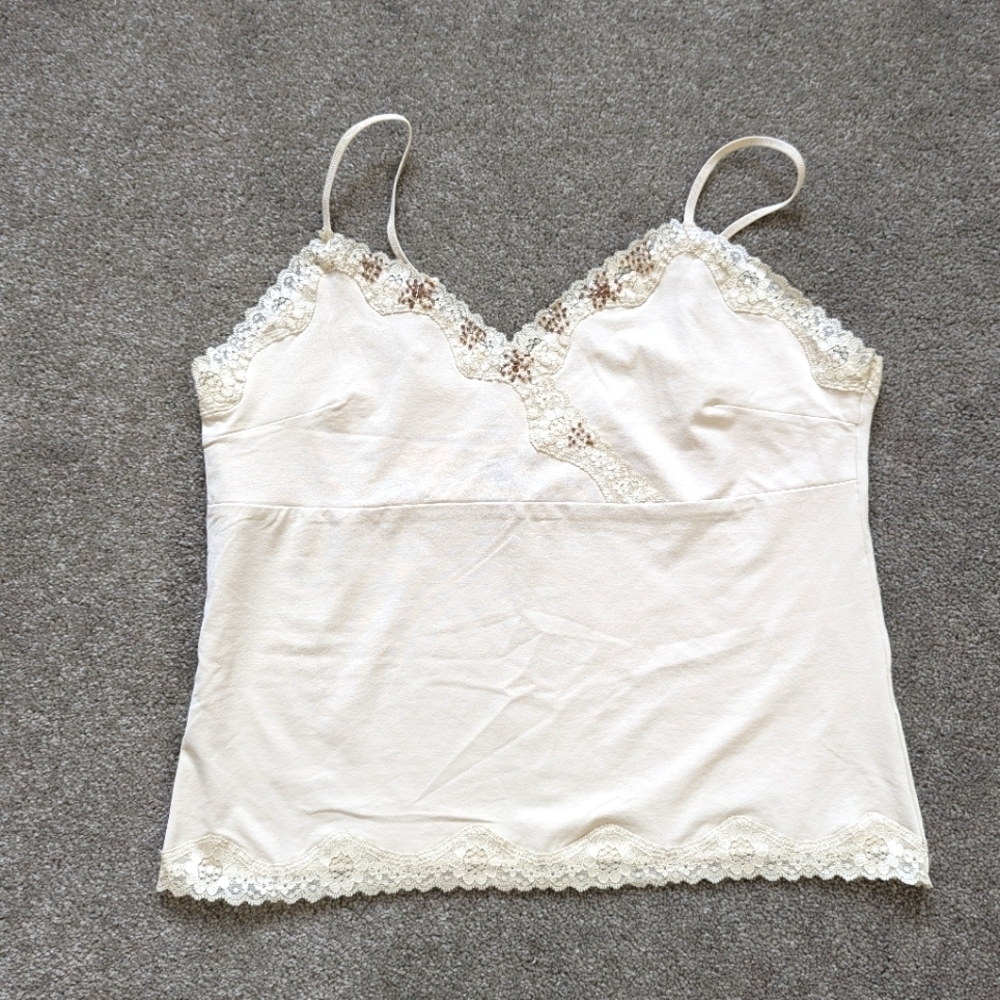 Kenzie lace beaded cream tank top women's PTP 17"